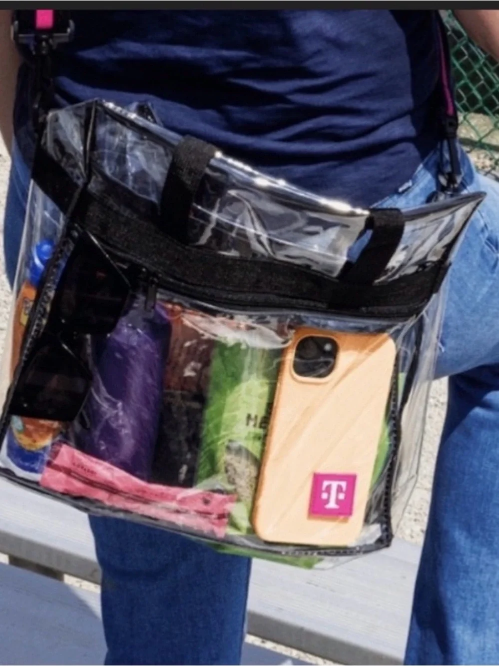 Clear Carry Bag with Black Trim and Pink Logo (tmobile)
